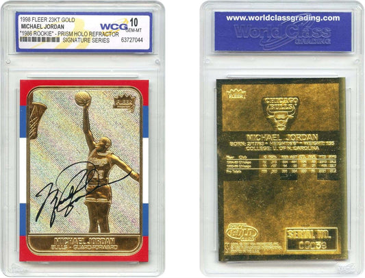 1998 Michael Jordan Fleer ’86 Rookie Overstamp Signature Series 23KT Gold Prism Holo Refractor – GEM-Mint 10 - VaultCards shop